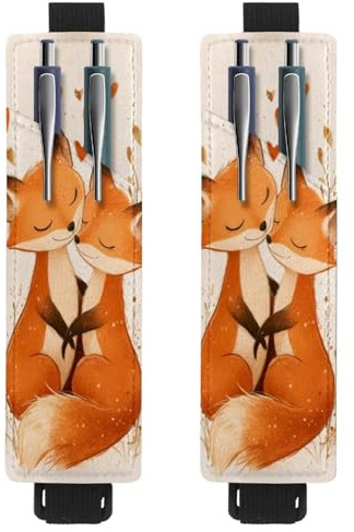 VAPOKF 2 portapenne regolabili con fascia elastica per quaderni, in pelle PU, portapenne, custodia per riviste, libri, agende, raccoglitori, tablet, volpi con cuori