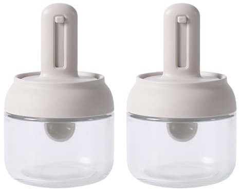 TOWARDSNAN Set di 2 contenitori per condimenti in vetro con cucchiaio dosatore integrato e coperchio a prova di perdite per spezie, sale, zucchero