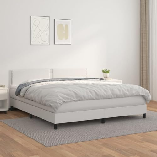 Teenpull Boxspringbett mit Matratze, Weiß 160x200 cm, Kunstleder, Höhenverstellbares Kopfteil, Taschenfederkernmatratze, Strapazierfähig