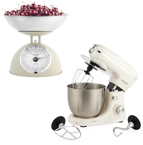 Salter Retro Stand Mixer And Scale Set, 5L Bowl, 1300W, Cream