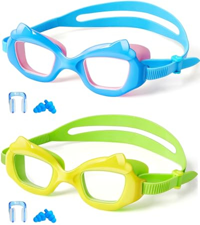EverSport 2 Pack Kids Swim Goggles,Fog Free UV Protection & 180° Panoramic View goggles,No-Pull Strap Swim Goggles for boys girls kids