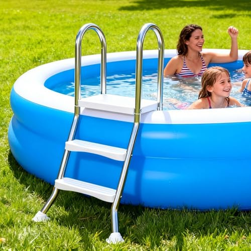 BOTOWI Escalera de Piscina sobre el Suelo de Alta Resistencia, Escalera de natación con Marco de Acero Inoxidable de 2 escalones para Piscinas DE 33 Pulgadas,85cm