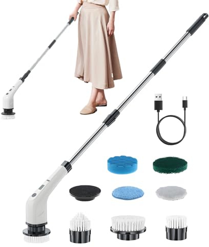 Purificatore elettrico per pulizia – Spazzola da bagno e cucina impermeabile senza fili, purificatore rotante per piastrelle, vasche, lavelli, porte, linee di malta, mobili da patio | Dispositivo