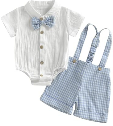 Completo in lino per bambino, maglietta righe e pantaloncini, con papillon, look estivo elegante
