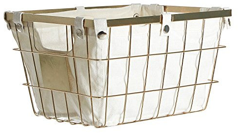 Premier Interiors Basket Storage Basket, Gold Plated Iron Wire, Cotton Mix Liner Gold