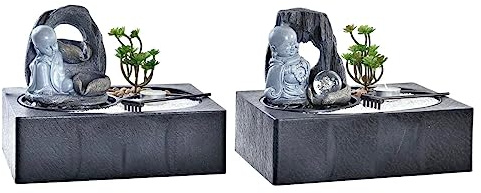 DKD Home Decor Fuente de jardín Color Blanco, Negro, Verde y Gris, de Resina (29 x 21 x 22 centímetros) (2 Unidades)