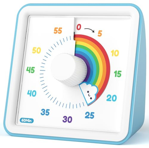 LIORQUE Minuteur Visuel Timer Enfant, 60 Minutes Chronometre Enfant et Compte à Rebours pour Enfants et Adultes, Silencieux Outil de Gestion du Temps pour Cuisine, Salle de Classe, Réunions (Bleu)