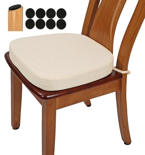 BUYUE Coussin de chaise de salle à manger en tissu tissé épais de 6,3 cm, en forme de U, mousse haute densité, confortable pour cuisine, coussin de siège d'intérieur antidérapant (1 pièce, beige)