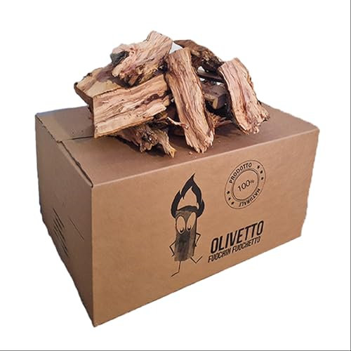 Scaglie di Legna d'Ulivo Naturale da ardere per Barbecue, Forni, Camini e Stufe – Combustione Lenta e Aromatica – Facili da Accendere e Pronte all’Uso – Confezione da 20 kg