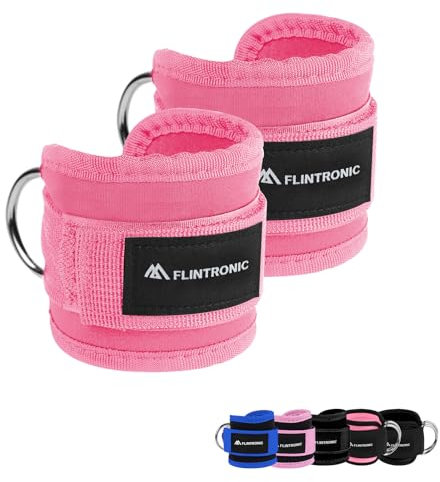 flintronic Sangle Cheville Musculation Poulie, Sangle de Cheville Réglable Gymnastique, Sangle Musculation avec Double Anneau D, Ankle Straps, Accessoires pour Fitness, Sport, Gym, Tirage, Rose