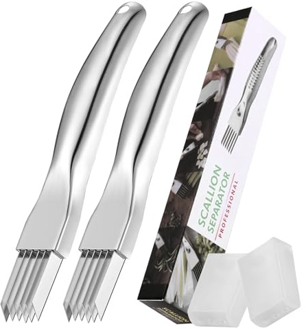 2Pcs Upgrade Shred Silk The Knife, Stainless Steel Green Onion Cutter, Multifunctional Kitchen Vegetable Chopper for Garlic Onion, Premium Food Slicer Gadget, Off the College