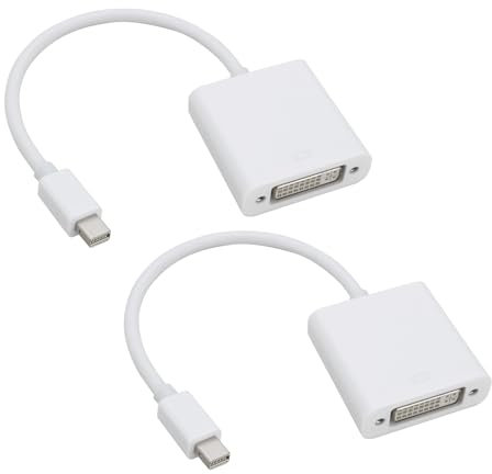 ECSiNG 2 Stück Mini DP auf DVI-D Konverter 20 Pin DisplayPort auf DVI Adapter 10,8 Gbps 1Mbps Bidirektionaler Hilfskanal für Windows Ubuntu Weiß