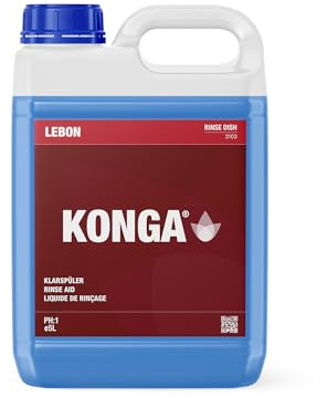 Konga Rinse Dish, diskmaskiner i kommersiell industriell kvalitet, spolmedel för professionella diskmaskiner, finish/sköljmedel för diskmaskin/för felfritt rena porslin, 5 liter (1-pack)