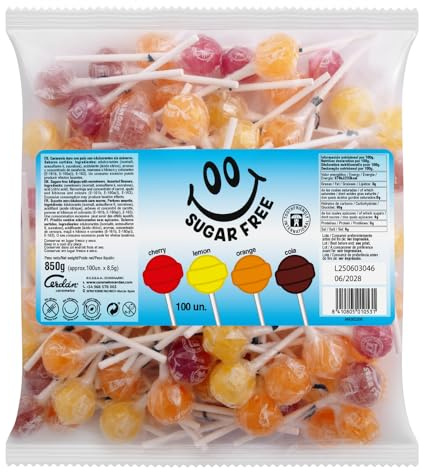Caramelos Cerdán - Caramelo con Palo sin Azúcar Sabores Variados | Caramelo Redondo Macizo con Palo sin Gluten ni Alérgenos | Bolsa de 100 Unidades | Ideal para Fiestas, Eventos y Cumpleaños