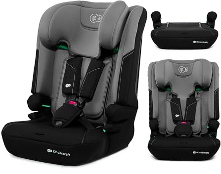 Kinderkraft I-COMFY, Autositz, Für Kinder, Reguliert (76-150cm), Verstellbare Rückenlehne, 5-Punkt-Sicherheitsgurt, EASY GROW SYSTEM, für Kinder, Einfache Installation, Dunkelgrau