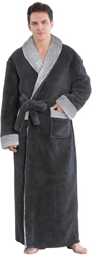 ZAKASA Peignoir Robe de Chambre Homme: Peignoir Long de Bain Polaire Hiver Chaud Robe Pilou Pilou Doux Idéal pour Noël Cadeau Gris Taille XXL
