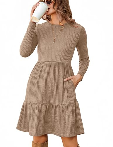 Zeagoo Dresses for Women Long Sleeve Jumper Dress Casual Round Neck Tunic Dress with Pockets Autumn Winter