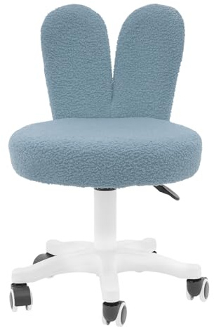 C-Juzarl Silla de oficina en casa, giratoria, de forro polar, silla de escritorio, cojín de espuma, silla cosmética para estudio, dormitorio (azul)