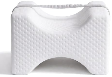 Memory Foam Knee Pillow for Sleeping on Side, Contour Leg Pillow for Hip Alignment, Sciatica Support, Orthopaedic Knee Cushion for Side Sleepers with Washable Cover and Strap
