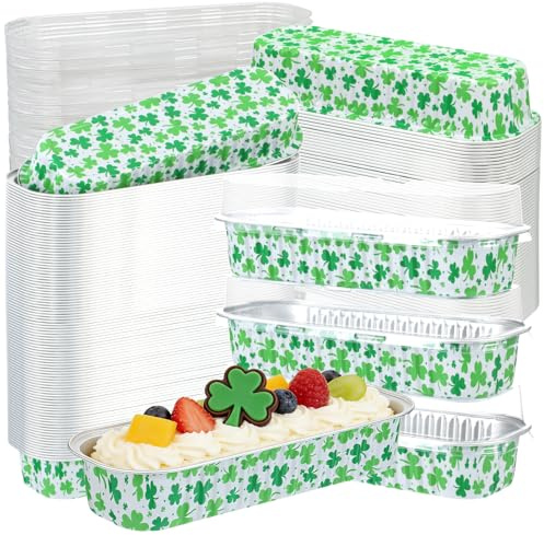 PAJIXANTHIC 100Pcs Mini Loaf Pans with Lids,6.8oz Rectangular Aluminum Foil Baking Pans Disposable Mini Cake Pans,St. Patrick's