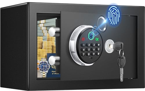 Caja de seguridad biométrica de 15 L con bolsa de dinero ignífuga, caja fuerte para el hogar con teclado digital y llaves de repuesto, caja fuerte de seguridad para dinero en efectivo, joyas y