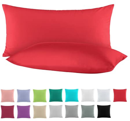 BaSaTex Doppelpack Baumwolle Renforcé Kissenbezug 40x80 cm | Kissenbezüge aus 100% Baumwolle | Kissenhüllen in Rot