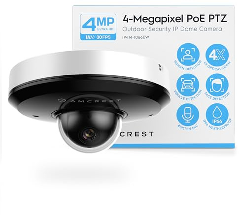 Amcrest ProHD 4MP PTZ Camera Outdoor, 4MP Outdoor Vandal Dome IP PoE Camera (4X Optical Zoom) IK08 Vandal-Proof, IP66 Weatherproof, Night Vision up to 65ft, Pan/Tilt (IP4M-1066EW) (White)