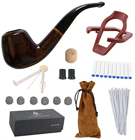 Ensemble de pipe à tabac en bois - Pipe à tabac KamaLM avec support pour pipe, accessoires pour pipe, mini sac à pipe avec boîte cadeau