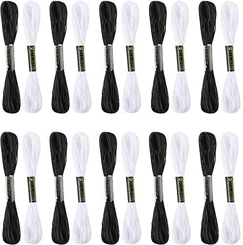 20 Stück Stickgarn, Embroidery Threads Nähgarne Stickgarne Stickseide Kreuzstich Garn Perfekt für Freundschaftsbänder, Stickerei, Knüpfen Knüpfen, BastelnKreuzstich (Schwarz+Weiß)