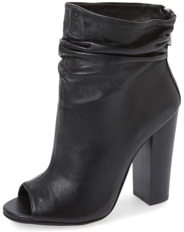 FSJ Women Stylish Peep Toe Slouch Ankle Boots Chunky Stacked Heel Party Evening Shoes Size 8 Black