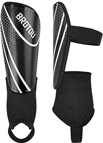 BROTOU Shin Guards Soccer Youth, Soccer Shin Guards for Kids 3-15, Light Weight Adjustable Straps Shin Pads Protection Equipment with Ankle and Leg Calf Protection (S, Black)
