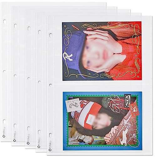 hihaba Doppelseitige 2 Taschen (20,3 x 14,2 cm), 10 Blatt, 32 Arten kristallklare Taschenhüllen, Fotoalbum-Nachfüllseiten für Kpop Idol-Fotokarten, Baseballkarten, Sammelkarten, passend für 3