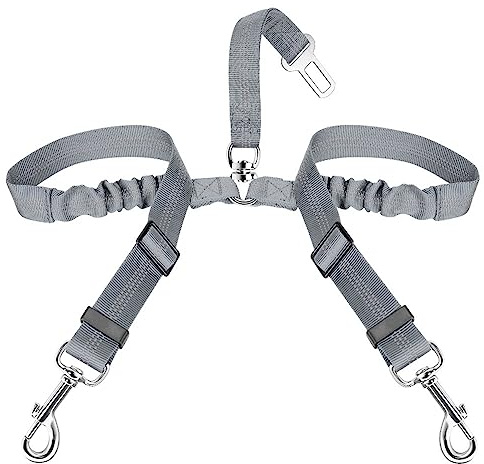 SlowTon Double Ceinture Chien Voiture - Laisse Double pour 2 Chiens Réfléchissante Réglable Ceinture de Securité pour Chien Voiture en Nylon élastique Harnais Voiture pour Chien Absorption des Chocs