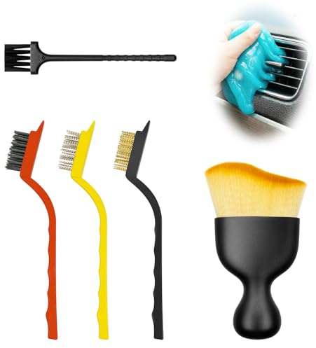 Car Interior Detailing Brush Cleaning Kit, Soft Bristle Dusting Brush, Wire Brush Set, Car Cleaning Gel, Car Accessories Essentials Supplies Tools for Auto,Truck,SUV,RV（6PCS ）