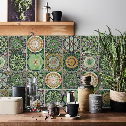 HORIWE Tile Stickers Vintage Moroccan Wall Decal Sticker Adhesive Tile Art DIY Kitchen Bathroom Backsplash Floor Home Decor PVC Waterproof Oil Proof New 8x8 Inches 24pc…