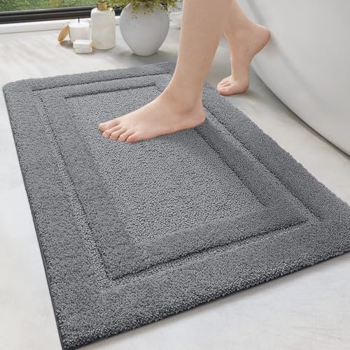 DEXI Badematte rutschfest, waschbar Badezimmerteppich Mikrofaser Badteppich weich Badvorleger Saugfähige Duschvorleger für Dusche, Badewanne, Toilette - 50 x 80cm, Dunkelgrau