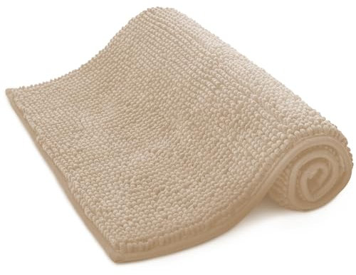 KEPLIN Non-Slip Microfibre Bath & Toilet Mat - Soft, Plush & Comfortable Rug with Machine Washable Design - Water Absorbent & Quick Drying to Keep Bathroom & Home Hygienic & Clean (50x80cm) Beige