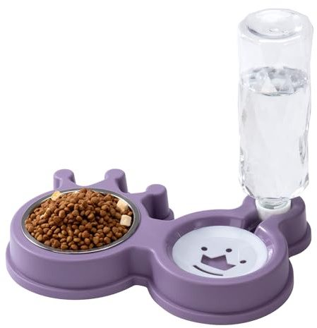 Gamelle Chaton 2-en-1 Bol de Nourriture mangeoirs et abreuvoirs pour Chats gamelle Chien surelevee Convient Aussi Chatons Lapins Chiot Violet 27 * 18.5 * 4cm