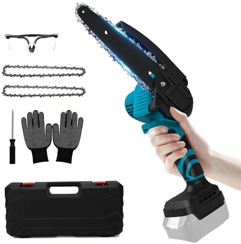 Tronçonneuse sans fil compatible avec batterie Makita 18 V, mini tronçonneuse électrique de 15,24 cm, avec 2 chaînes et verrouillage de sécurité, tronçonneuse manuelle pour sécateur, élagueuse, coupe