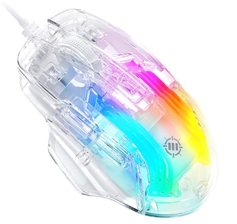ENHANCE Theorem 3 Ratón Gaming Blanco - Ratón con Cable para PC con 7 Botones Programables, 13 Modos de Color, 7200 dpi Ajustables, Ratón Gaming Ergonómico, Diseño Blanco - Software para Leds