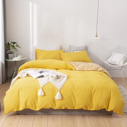 LSZHBSL Bettwäsche Bettbezug 150 x 200 cm Baumwolle Bettbezug Gelb Atmungsaktive Kuschelige Bettwäsche Bettbezug mit Reißverschluss