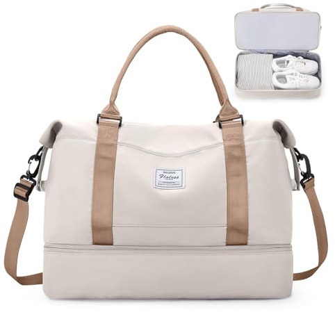 Sac de Voyage pour Femme,Cabine Avion Easyjet Bagage à Main Léger,Sac fourre-Tout de Sport Imperméable pour Week-End avec Compartiment à Chaussures pour Travel Gym Danse,G11-Beige Marron