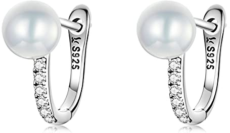 Kerraom Silber Creolen mit Perlen Ohrringe Kleine Creolen Perlenohrringe Sterling Silber 925 Süßwasserperlen Ohrstecker Zirkonia Damenohrringe Perlenohrschmuck Geschenke für Frauen Mädchen