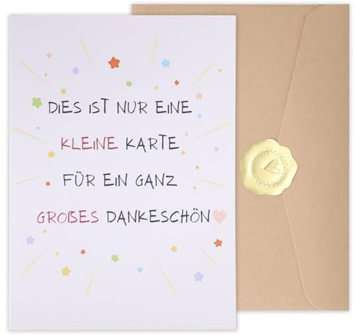 GOZINA Dankeskarten mit Umschlag aus Kraftpapier und goldene Herzaufkleber, Danke Geschenk, Danke Karte, Dankeschön Karte für Familie, Freunde, Kollegen, Lehrern uvm(12.5×17.5cm) (1 Stück)
