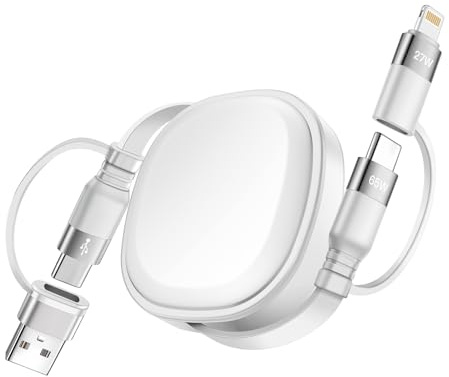 Minlu 65W Multi-Ladekabel Schnellladekabel, 5-in-1 Einziehbares Ladekabel, Multi USB Ladekabels mit Datenübertragung, Typ C zu USB-C Ladekabel[65W]+Lightning[27W] für iPhone,iPad,Samsung,PS4/5,Tablets