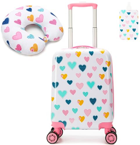 HTgroce Kinderkoffer mit Nackenkissen Set Handgepäck Leicht Handgepäck Koffer Trolley Mädchen Rollkoffer für Kinder