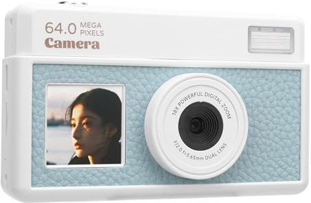 Cámara Digital 4K 64MP con Autofocus de Zoom de 18x - Pantalla Retro de 2.8 Pulgadas, Luz LED de Relleno y Filtros Múltiples para Vlogging, Viaje y Fotografía (Light Green and