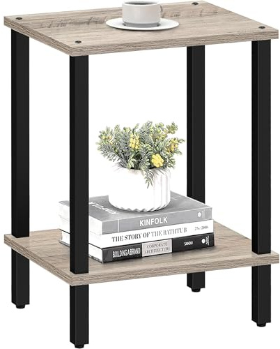 TUTOTAK Side Table, Bedside Table, Night stand, 2-Tier Storage Shelf, End Table for Small Space, Living Room, Bed Room, Greige TB01BG034EU