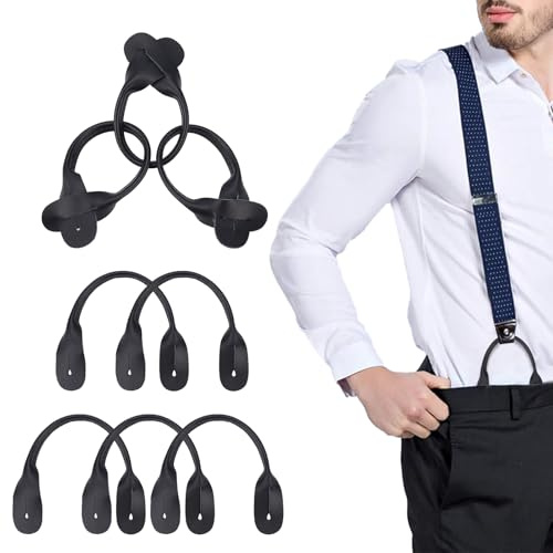 NICENEEDED 8 PCS Bretelles en Cuir Véritable 9.4 Bretelles Réglables en Cuir Noir pour Soirée de Mariage Remplacement Élastique Arrondi pour Bretelles à Boutons
