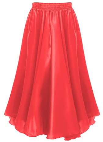 Sywiyi Robe de Danseuse Flamenco pour Enfants - Jupe de Danse pour Corrida espagnole - Jupe Ample Swing Unie Costume Rumba, Salsa, Tango et Danse du Ventre Rouge 7-8 Ans